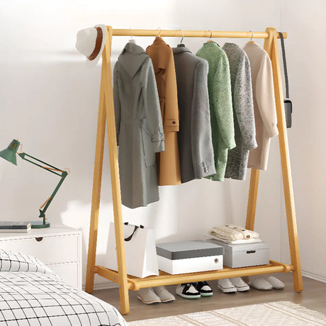 Foldable Natural Pine Open Storage Shelves Coat Rack Image - 1