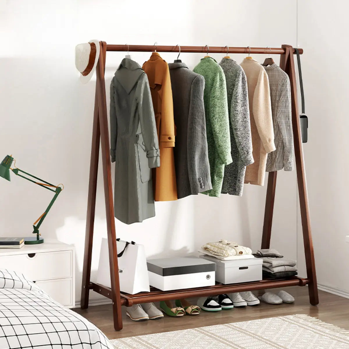 Foldable Natural Pine Open Storage Shelves Coat Rack Image - 15