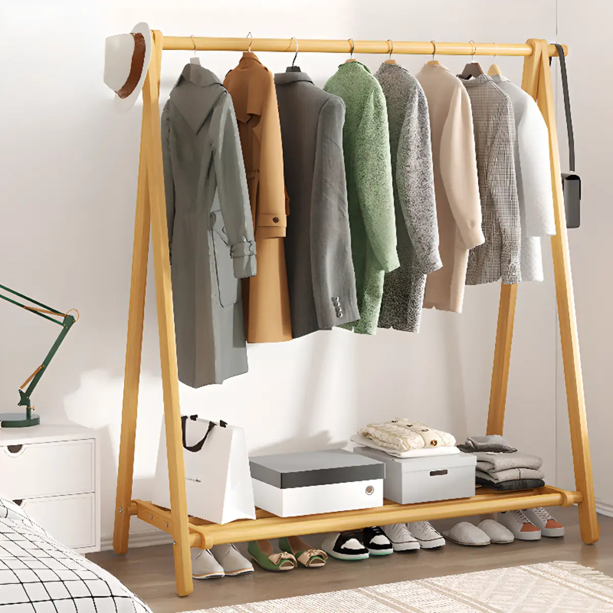 Foldable Natural Pine Open Storage Shelves Coat Rack Image - 16