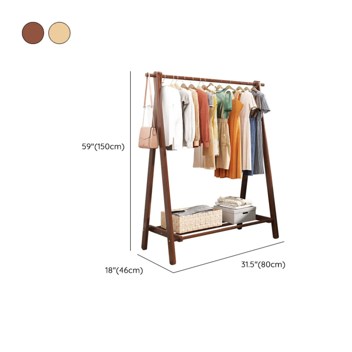 Foldable Natural Pine Open Storage Shelves Coat Rack Image - 22