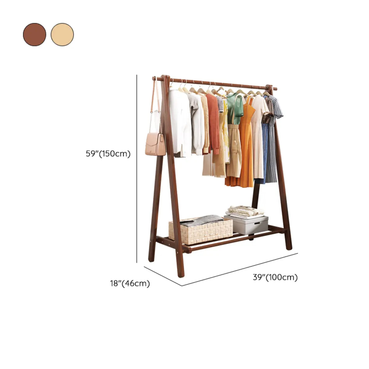 Foldable Natural Pine Open Storage Shelves Coat Rack Image - 23