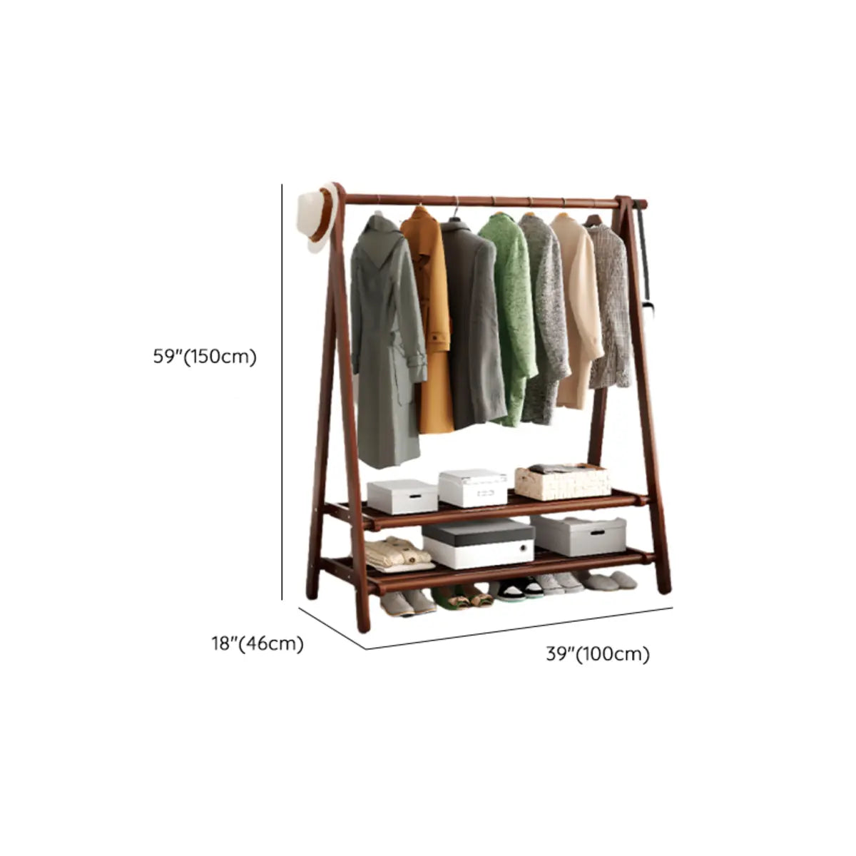 Foldable Natural Pine Open Storage Shelves Coat Rack Image - 25