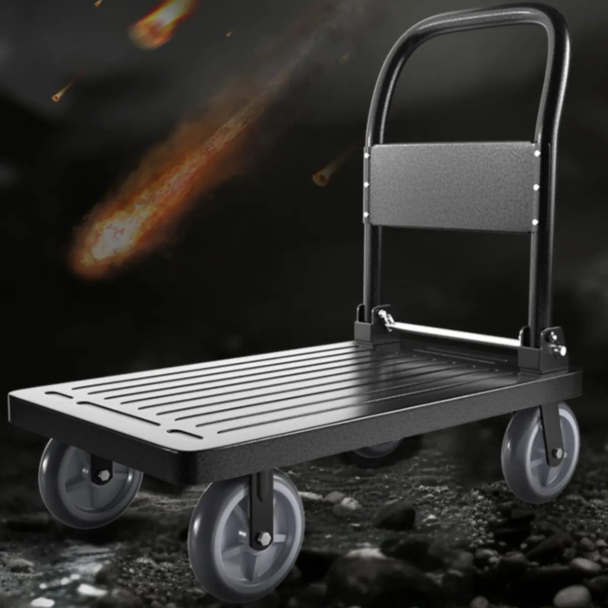 Foldable Powder Coated Finish Black Metal Utility Cart Image - 4