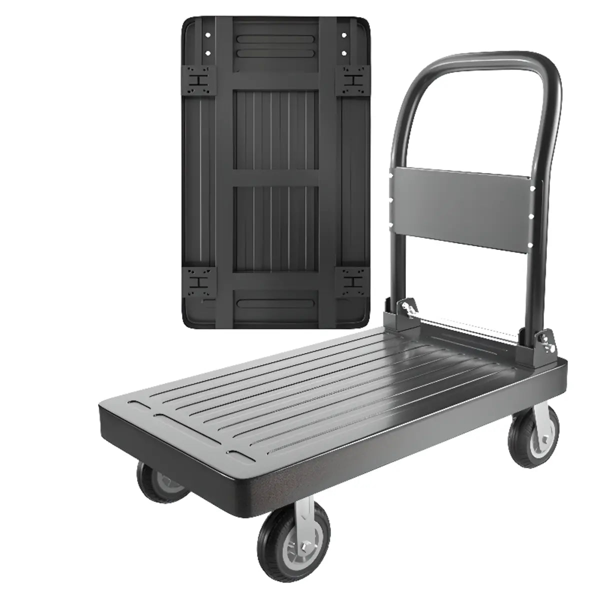 Foldable Powder Coated Finish Black Metal Utility Cart Image - 5