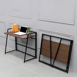 Foldable Rectangle Nut-Brown Wood H-Shape Writing Desk Image - 11