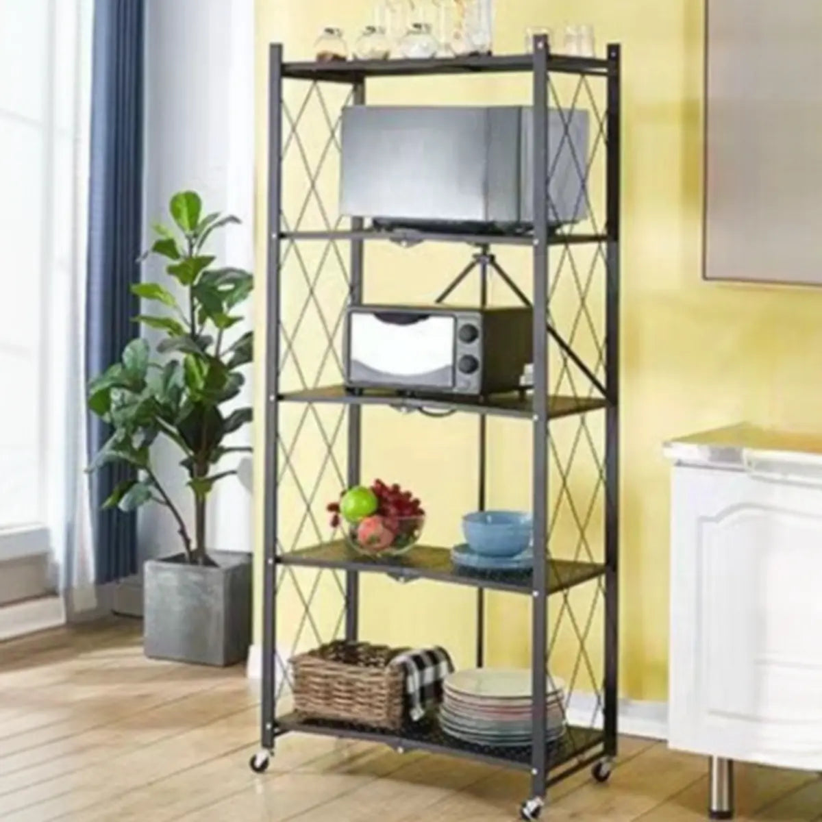 Foldable Stainless Steel Baker's Rack with Shelves Image - 5