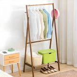 Foldable Tall Bamboo Natural Coat Rack with Storage Shelf Image - 12