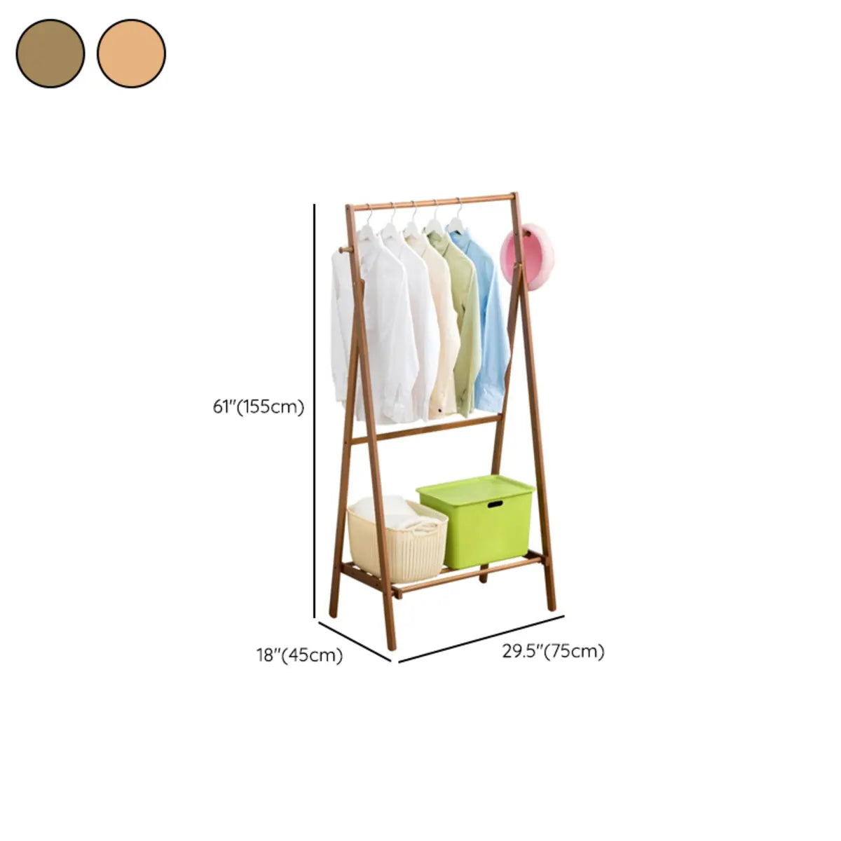 Foldable Tall Bamboo Natural Coat Rack with Storage Shelf Image - 15