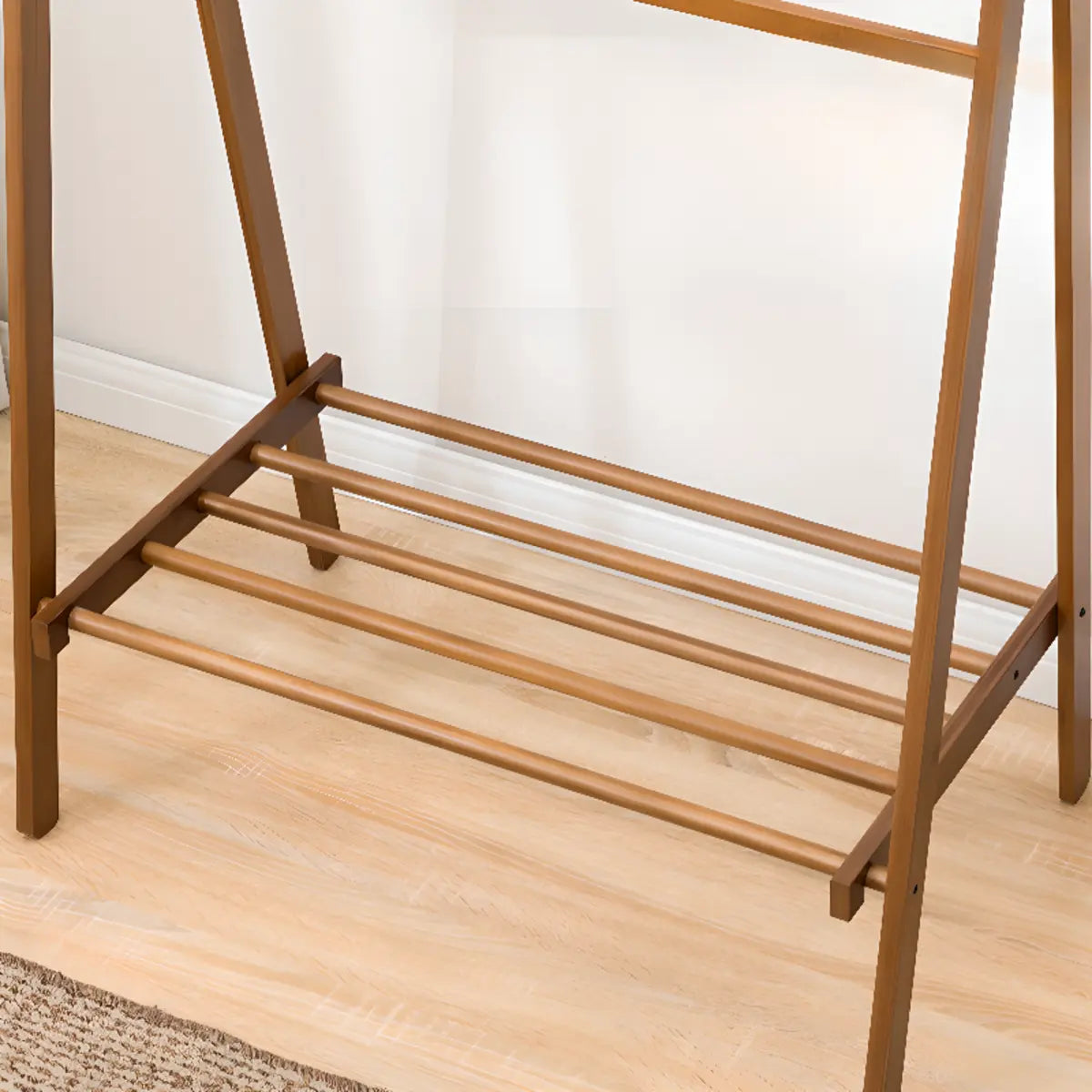 Foldable Tall Bamboo Natural Coat Rack with Storage Shelf Image - 9