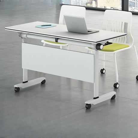 Foldable White Wood Butcher Block Casters Writing Desk Image - 1