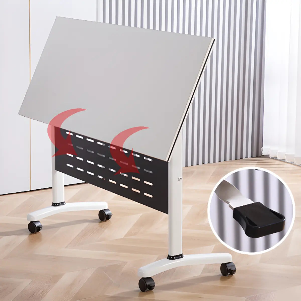 Foldable White Wood Caster Shelf Rectangle Writing Desk Image - 4