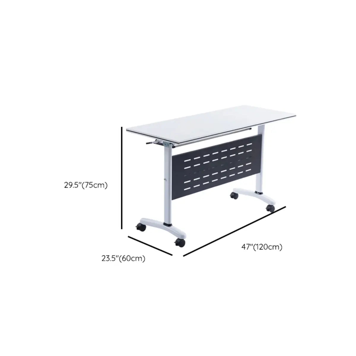 Foldable White Wood Caster Shelf Rectangle Writing Desk 