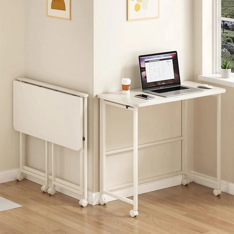 Foldable White Wooden Casters H-Shape Computer Desk Image - 1