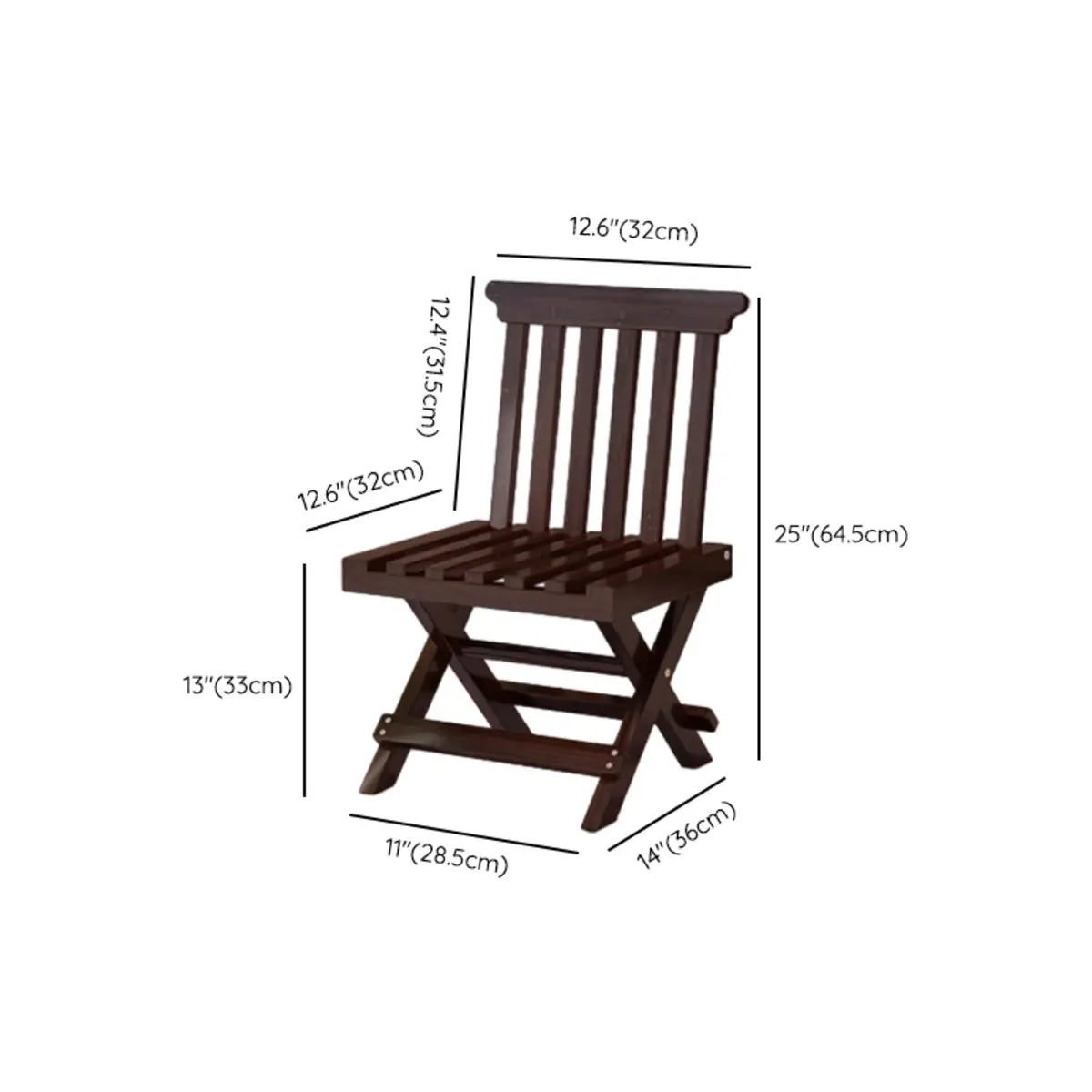 Folding Brown Open Slat Back Wood Armless Dining Chair 