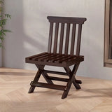 Folding Brown Open Slat Back Wood Armless Dining Chair Image - 5