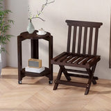 Folding Brown Open Slat Back Wood Armless Dining Chair Image - 8