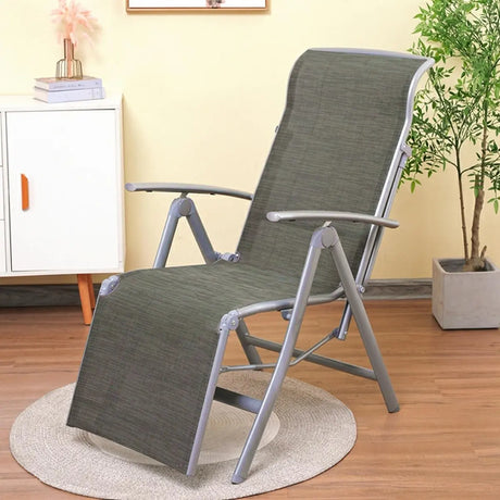 Folding Chair Curved Metal Medium Lounge Recliner Gray Image - 2