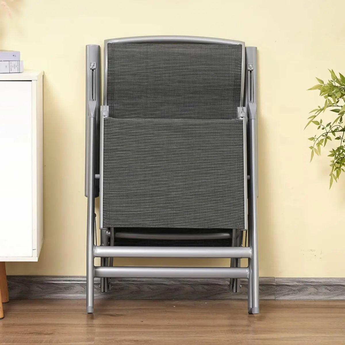 Folding Chair Curved Metal Medium Lounge Recliner Gray Image - 8