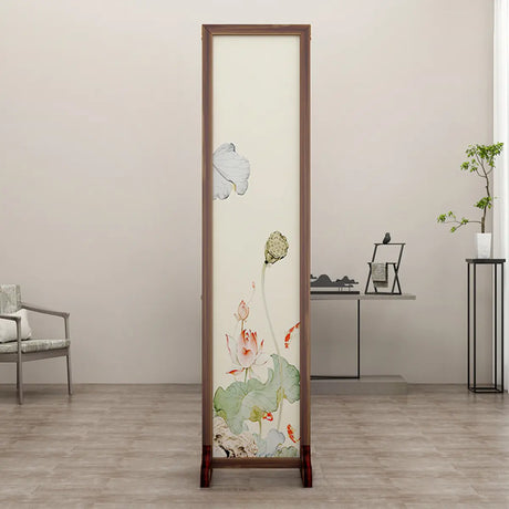 Folding White Lotus Fabric Decorative Room Divider Image - 1