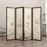 Folding White Lotus Fabric Decorative Room Divider Image - 10