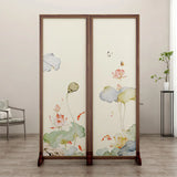 Folding White Lotus Fabric Decorative Room Divider Image - 12