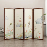 Folding White Lotus Fabric Decorative Room Divider Image - 14