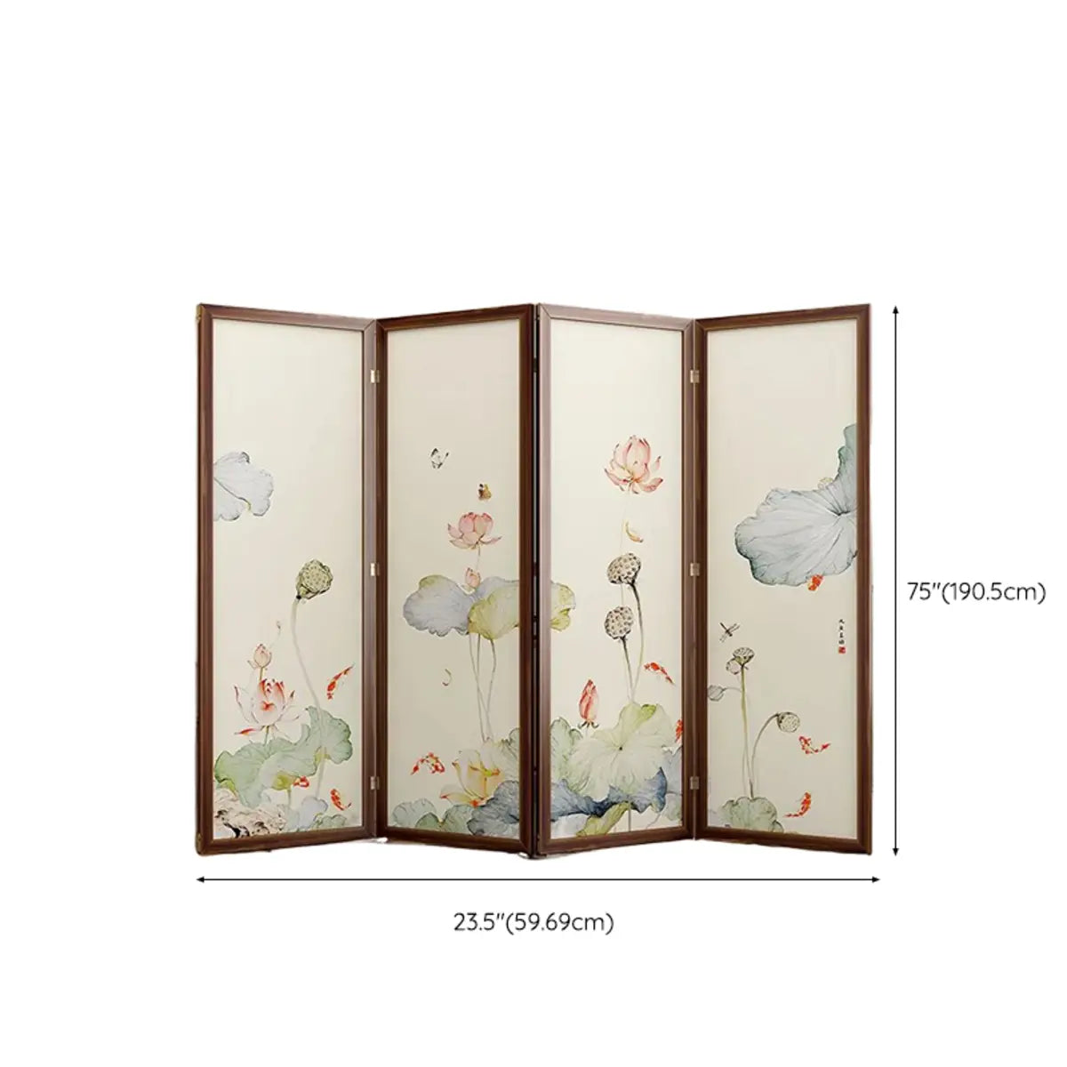 Folding White Lotus Fabric Decorative Room Divider Image - 36