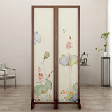 Folding White Lotus Fabric Decorative Room Divider Image - 7