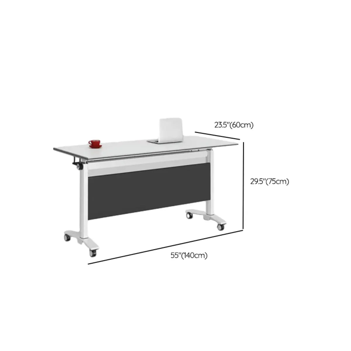 Folding White Wood Casters Exterior Shelf Writing Desk Image - 10