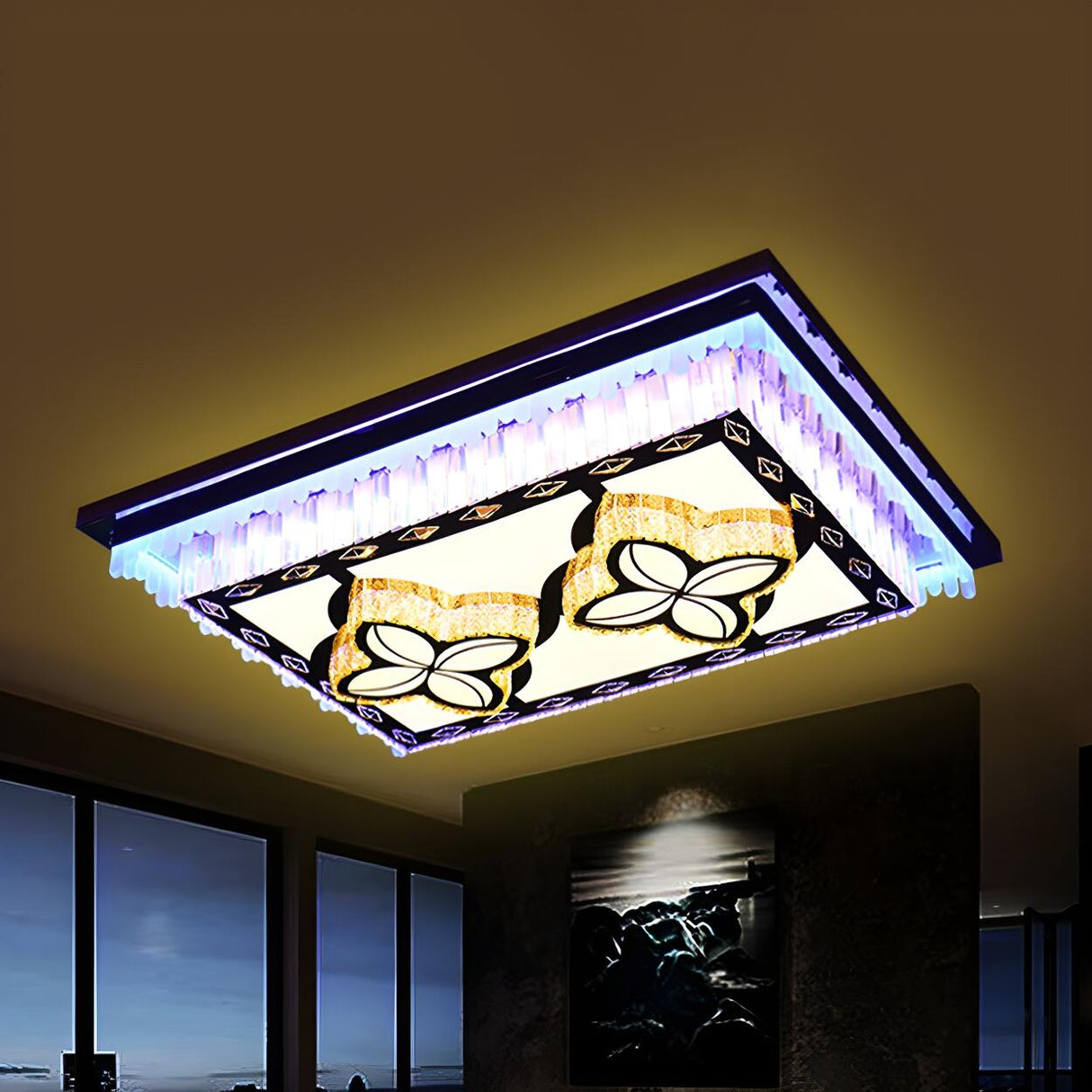 Four-Leaf Clover Rectangle Crystal LED Flush Mount Lamp Image - 1