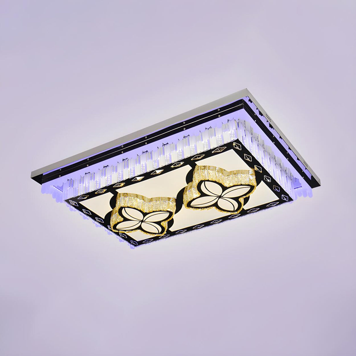 Four-Leaf Clover Rectangle Crystal LED Flush Mount Lamp Image - 3