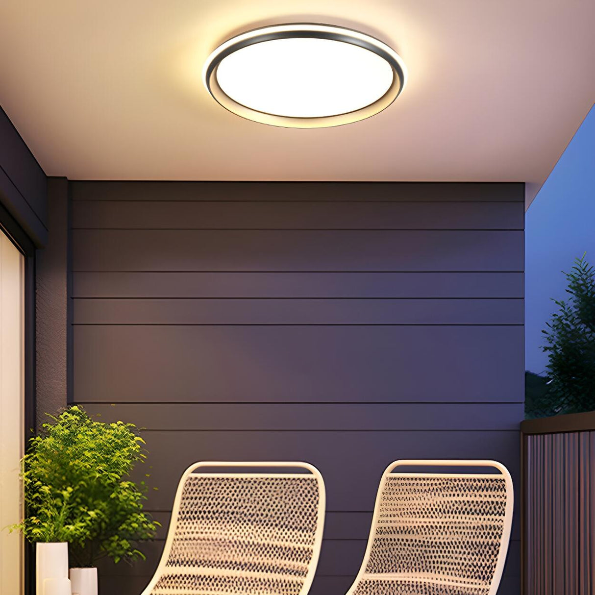 Foyer Black Round Metal LED Flush Mount Ceiling Light Image - 3