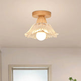 Foyer Clear Glass Flower Semi-Flush Mount Ceiling Lamp Image - 1