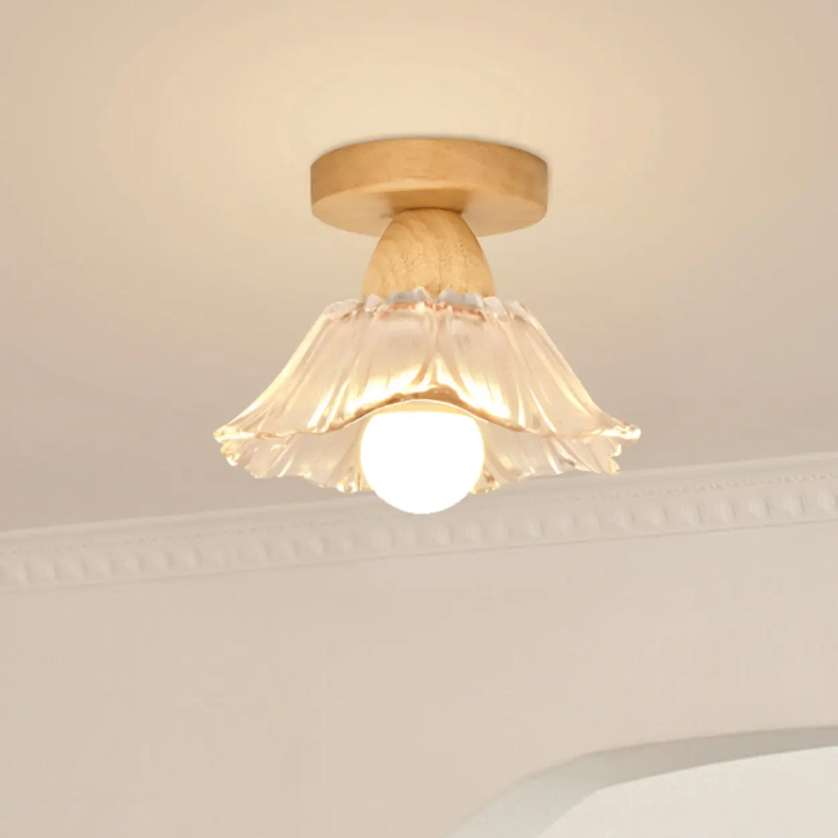 Foyer Clear Glass Flower Semi-Flush Mount Ceiling Lamp Image - 12