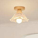 Foyer Clear Glass Flower Semi-Flush Mount Ceiling Lamp Image - 12