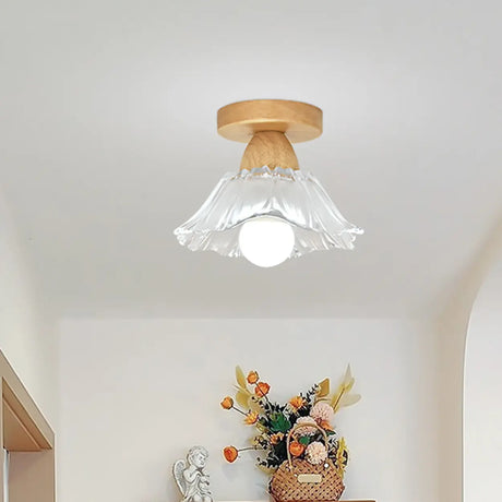 Foyer Clear Glass Flower Semi-Flush Mount Ceiling Lamp Image - 2