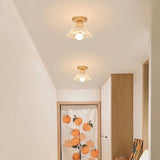 Foyer Clear Glass Flower Semi-Flush Mount Ceiling Lamp Image - 5