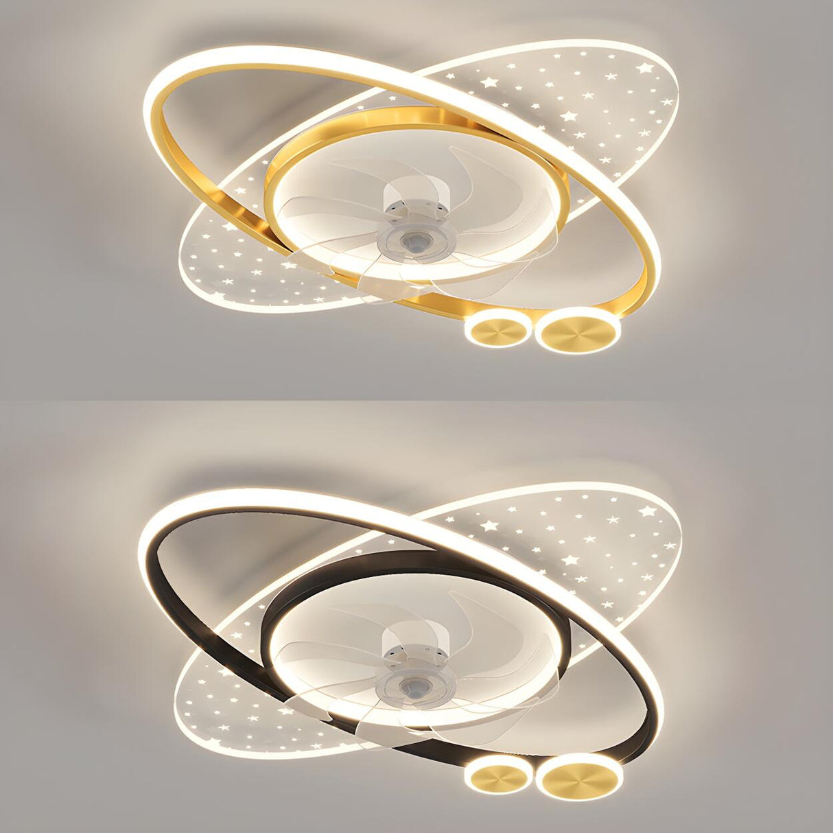 Foyer Creative Oval Ring Starry Ceiling Fan with Light Image - 10