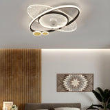 Foyer Creative Oval Ring Starry Ceiling Fan with Light Image - 14