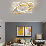 Foyer Creative Oval Ring Starry Ceiling Fan with Light Image - 15