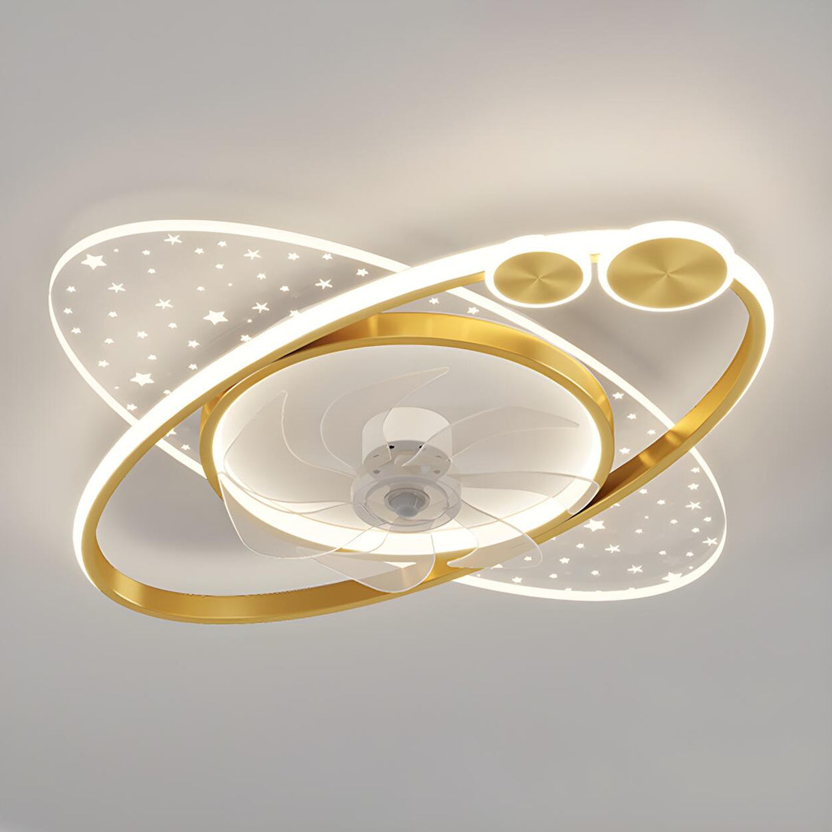 Foyer Creative Oval Ring Starry Ceiling Fan with Light Image - 2