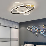 Foyer Creative Oval Ring Starry Ceiling Fan with Light Image - 3