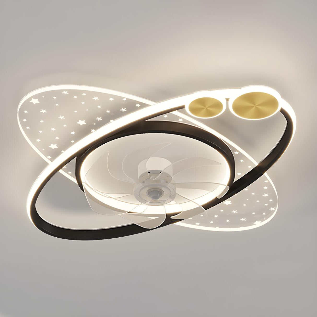 Foyer Creative Oval Ring Starry Ceiling Fan with Light Image - 4