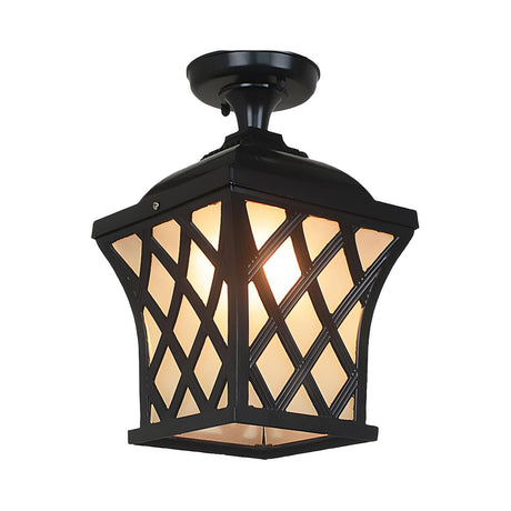 Foyer Rustic Black Lantern Glass Semi-Flush Mount Light Image - 2