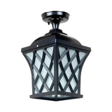 Foyer Rustic Black Lantern Glass Semi-Flush Mount Light Image - 3