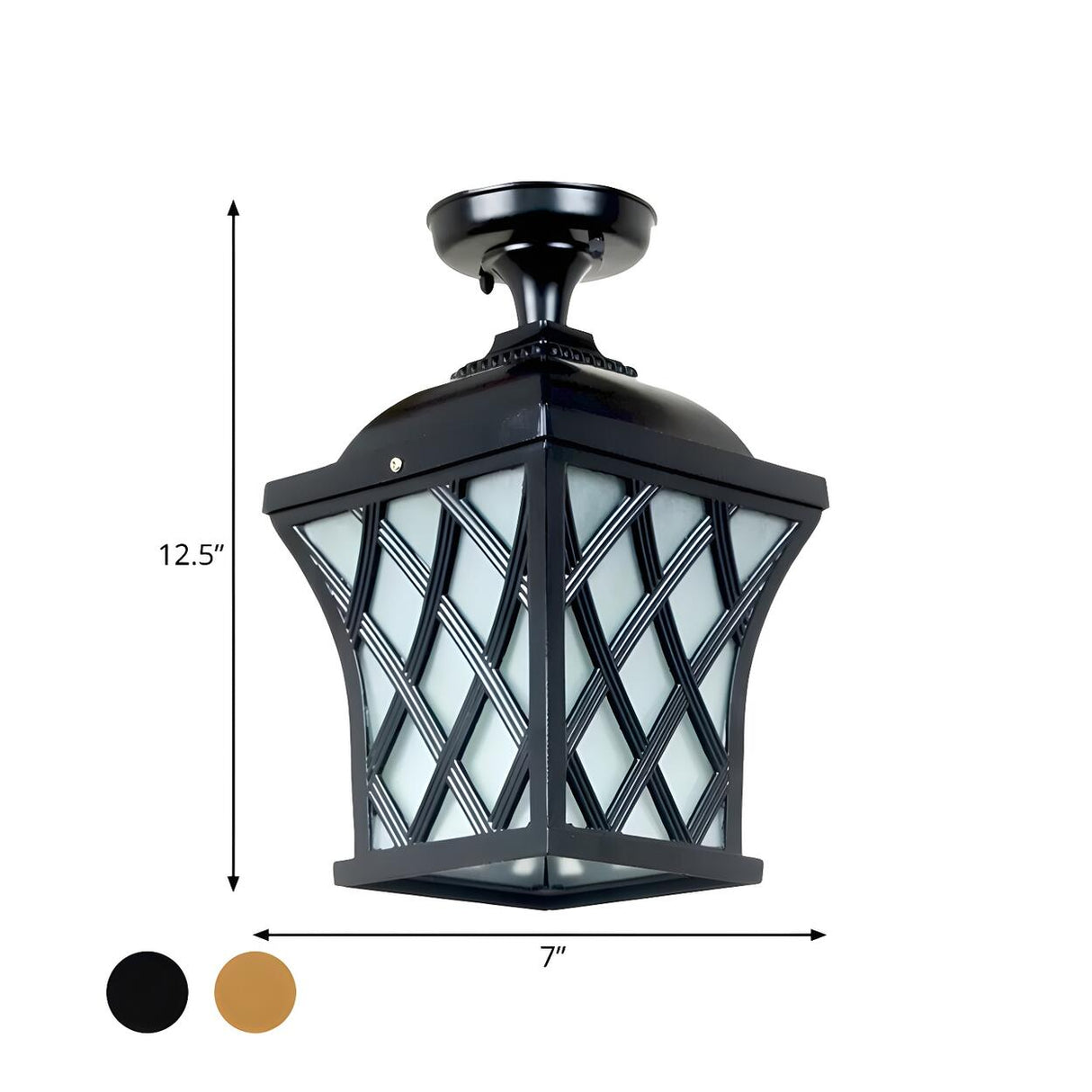 Foyer Rustic Black Lantern Glass Semi-Flush Mount Light Image - 4