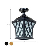 Foyer Rustic Black Lantern Glass Semi-Flush Mount Light Image - 4