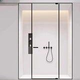 Frameless Black Clear Glass Handle Pivot Shower Door Image - 1