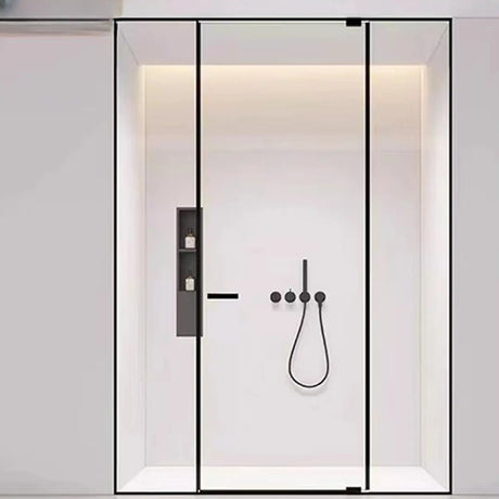 Frameless Black Clear Glass Handle Pivot Shower Door Image - 1