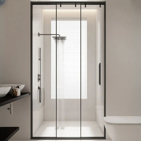 Frameless Single Sliding Clear Glass Door with Towel Bar Image - 1